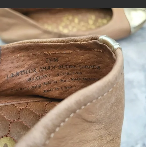 Sam Edelman Women's 7.5 Baxton 2 Tan Leather Gold Cap Toe Slip On Ballet Flats - Picture 7 of 11